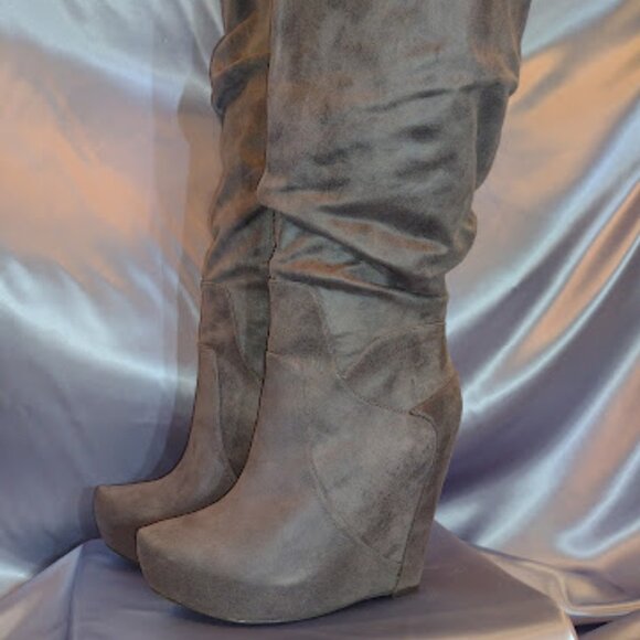 Jessica Simpson tall storm gray wedge boots - Picture 1 of 7